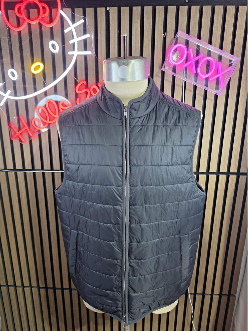 Goodfellow & Co Men's Gray Quilted Puffer Vest Full Zip Stand-Up Collar L